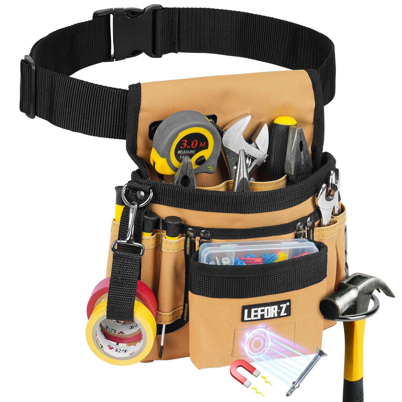 LEFOR·Z Tool Belt,14-Pockets Tool Belts for Men with Magnetic Tool Pouch