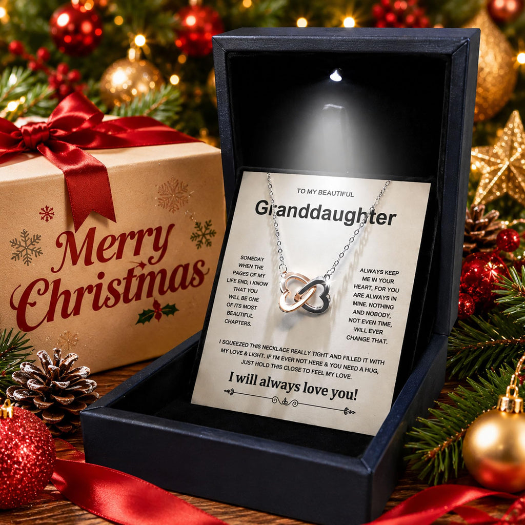 MGOOL Gifts For Granddaughter Necklace From Grandma Grandpa To My Granddaughter Necklace Christmas Graduation Birthday Gifts With Message Card & LED Box (925 sterling silver, 683-Double Heart01)