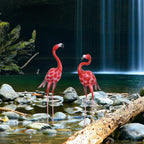 SUNREEK 2Pcs Flamingo Outdoor Statues, Metal Flamingo Yard Art Decor for Garden Home Patio Yard Display