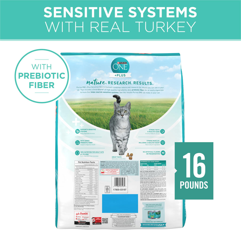 Purina ONE Sensitive Skin and Stomach Dry Cat Food 16 lb Bag