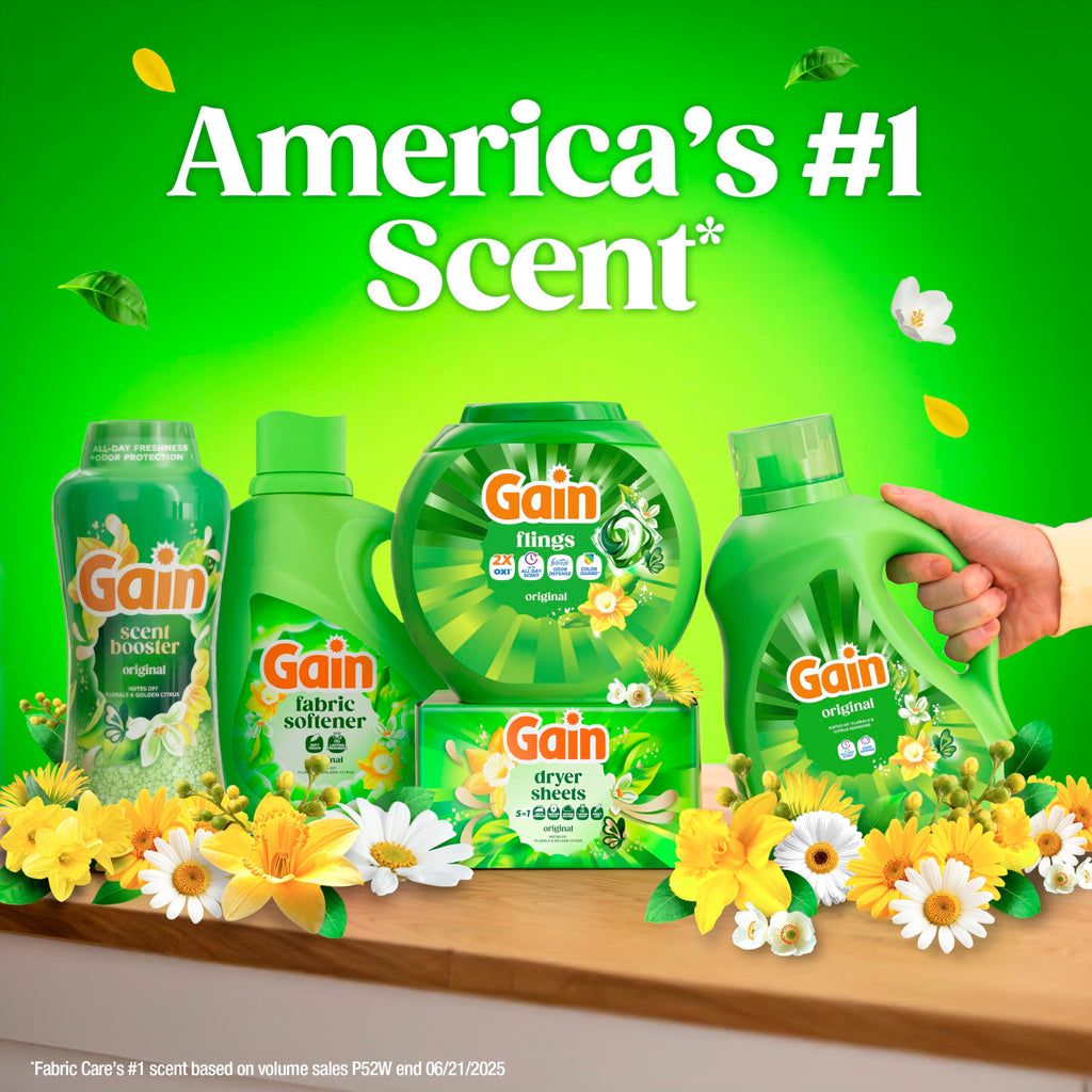 Gain Liquid Laundry Detergent, Now with Odor Defense, Original Scent, 81 fl oz, 61 Loads (Packaging May Vary)