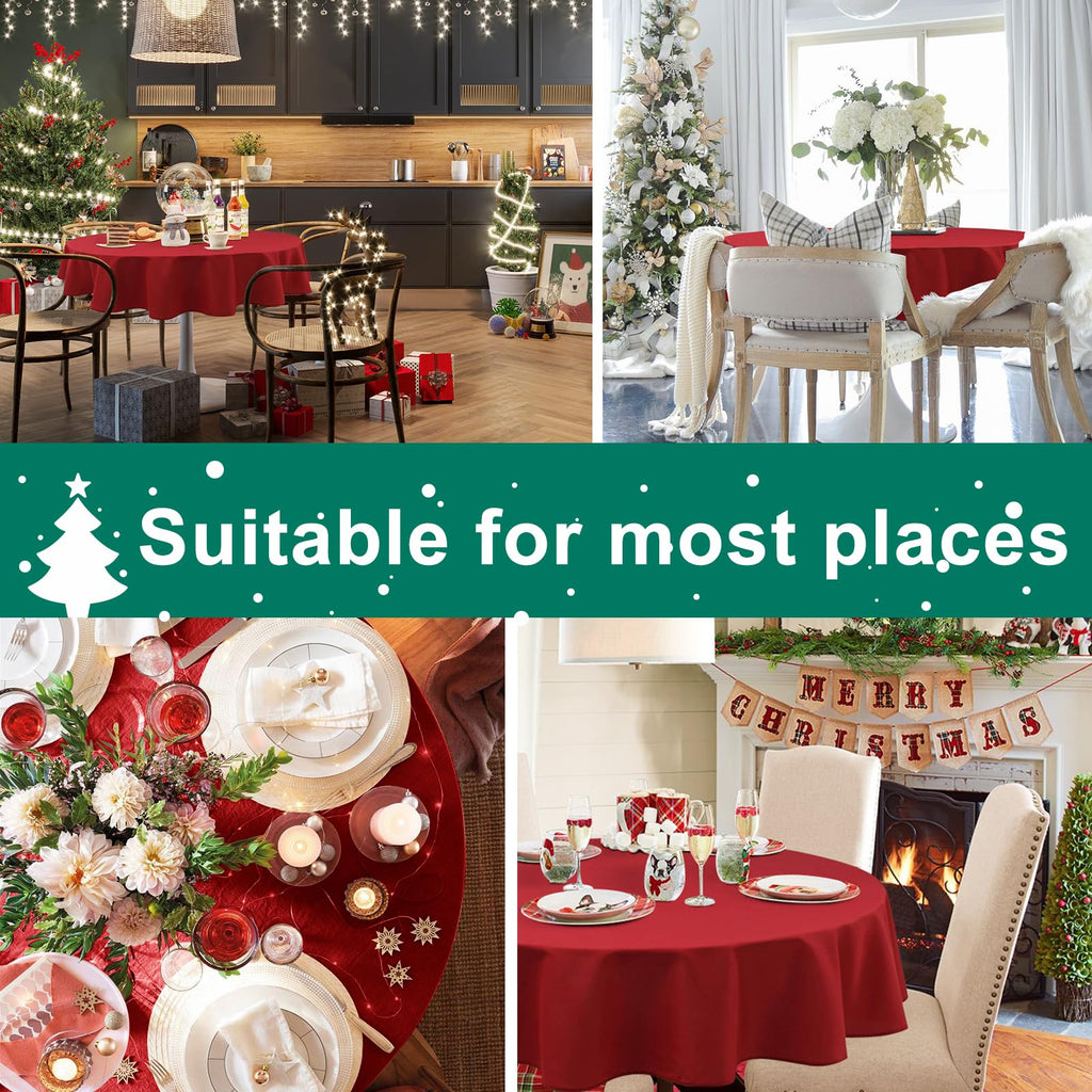 Hiasan Christmas Round Tablecloth 80 Inch - Waterproof Stain Resistant Spillproof Polyester Fabric Table Cloth for Dining Room Kitchen Party, Red