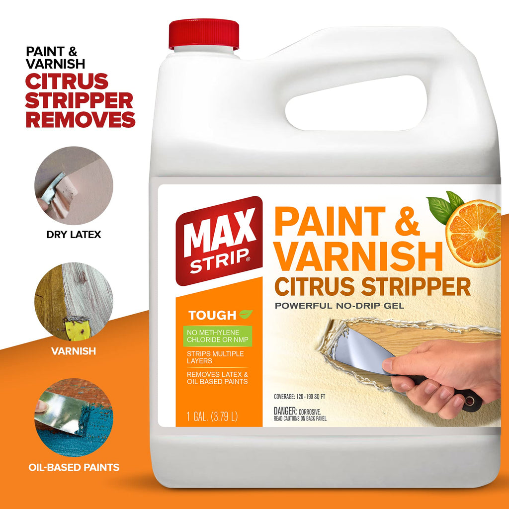 Max Strip Paint & Varnish Citrus Stripper - 1 GALLON - Strips Multiple Layers - Removes Latex and Oil Based Paints - No Methylene Chloride No NMP Powerful No Drip Gel Formula