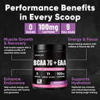 Sugar Free 7g BCAA + EAA Powder | Supports Muscle Recovery, Growth, Strength & Endurance – 9 Essential Amino Acids with L-Glutamine, Caffeine, Vitamin & Electrolyte for Energy & Hydration, Gluten Free