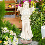 Garden Angels Outdoor Statue, Solar Angel with Crackled Glass Globe