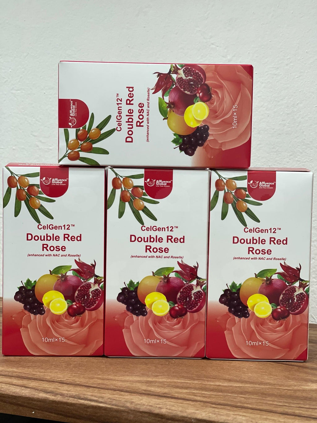 Affluence Global CelGen12 Double Red Rose Natural Immune Support Supplement, Mixed Fruit Blend, 15 Sachets, 10ml