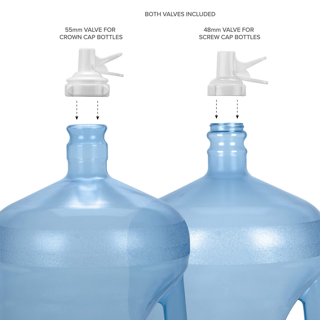Brio Stainless Steel 3-5 Gallon Water Jug Stand and 2 Dispenser Valves, Non Slip Stand with BPA Free Fast Flow Water Spout Fits Both 48mm and 55mm Bottles 2 CAPS Included (White), 12 inches