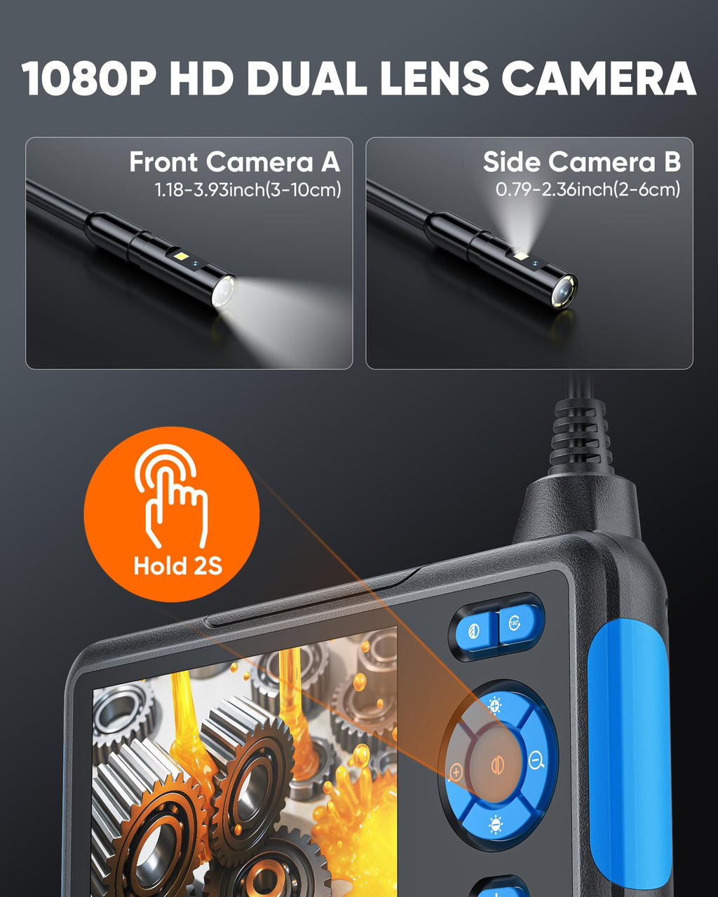 Cable Snake Camera T TAKMLY Endoscope Camera with Light, Dual Lens 1080P Industrial ...