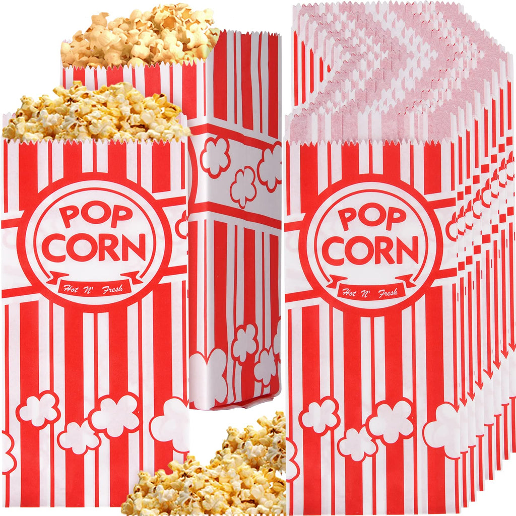 100 Pieces Paper Popcorn Bags, 1 oz Bags Individual Servings for Machine Maker Cart Supplies, Small Mini Pop Corn Bag Bulk Carnival Party