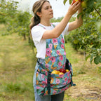 JLDTOP Garden Harvest Apron for Women, Fruit Picking Apron with Quick Release Bottom, Adjustable Cross Back Tool Apron with Pockets, Gardening Gift for Plant Lovers & Gardeners (Green Floral)