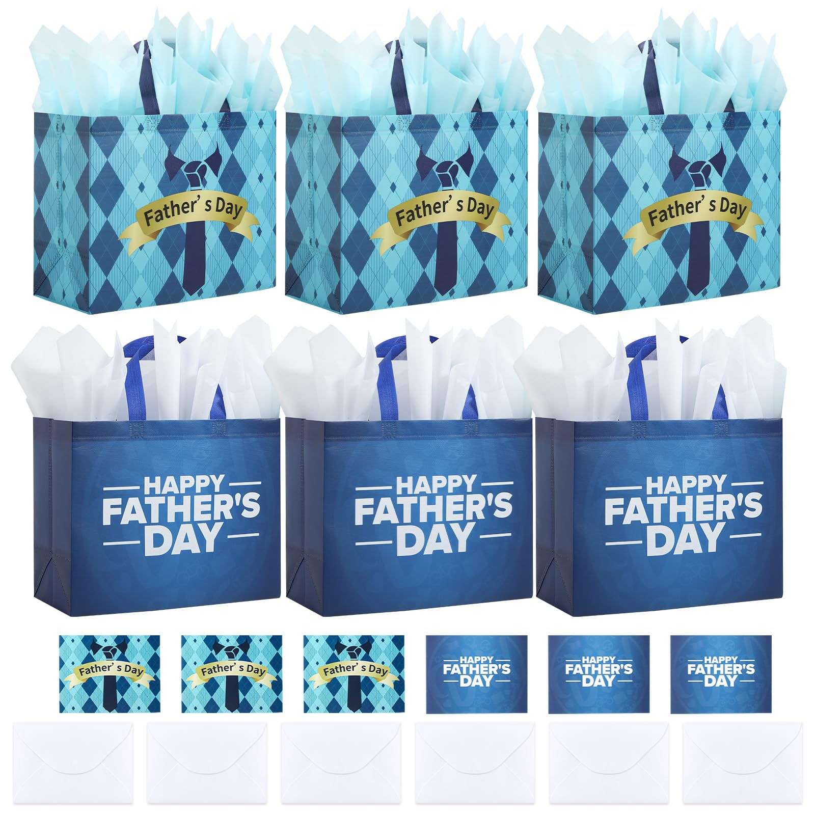 YANGTE 6 Pack 13" Fathers Day Gift Bags with Tissue Paper, Gift Bags Medium for Men Dad Father Grandpa, Happy Fathers Day Gift for Party Favor Supplies, 12.8"*10.2"*6.3"