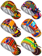 Floraltop 6 Pcs Satin Lined Scrub Caps Women Nurse Surgical Hat with Buttons Ponytail Working Adjustable Shower Caps Tie Back(African Style)