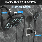 Veken High Pressure Rain Shower Head with Handheld, Square Rainfall Shower Heads with 5-Mode Handheld Spray Combo, Detachable Hand Held Showerhead, Bathroom Decor，Dual Matte Black Regaderas Para