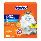 Hefty Ultra Strong 13 Gal Kitchen Trash Bags, White, Citrus Twist, 110ct