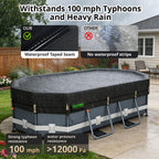 QH.HOME 550D 16x10 Ft Oval Pool Cover [Upgraded Tear Resistant & Quadruple Windpoof] wth Pre-Installed Patented Winch and Rope,Pool Covers for Above Ground Pools Oval-Snug Fit & Waterproof Protection