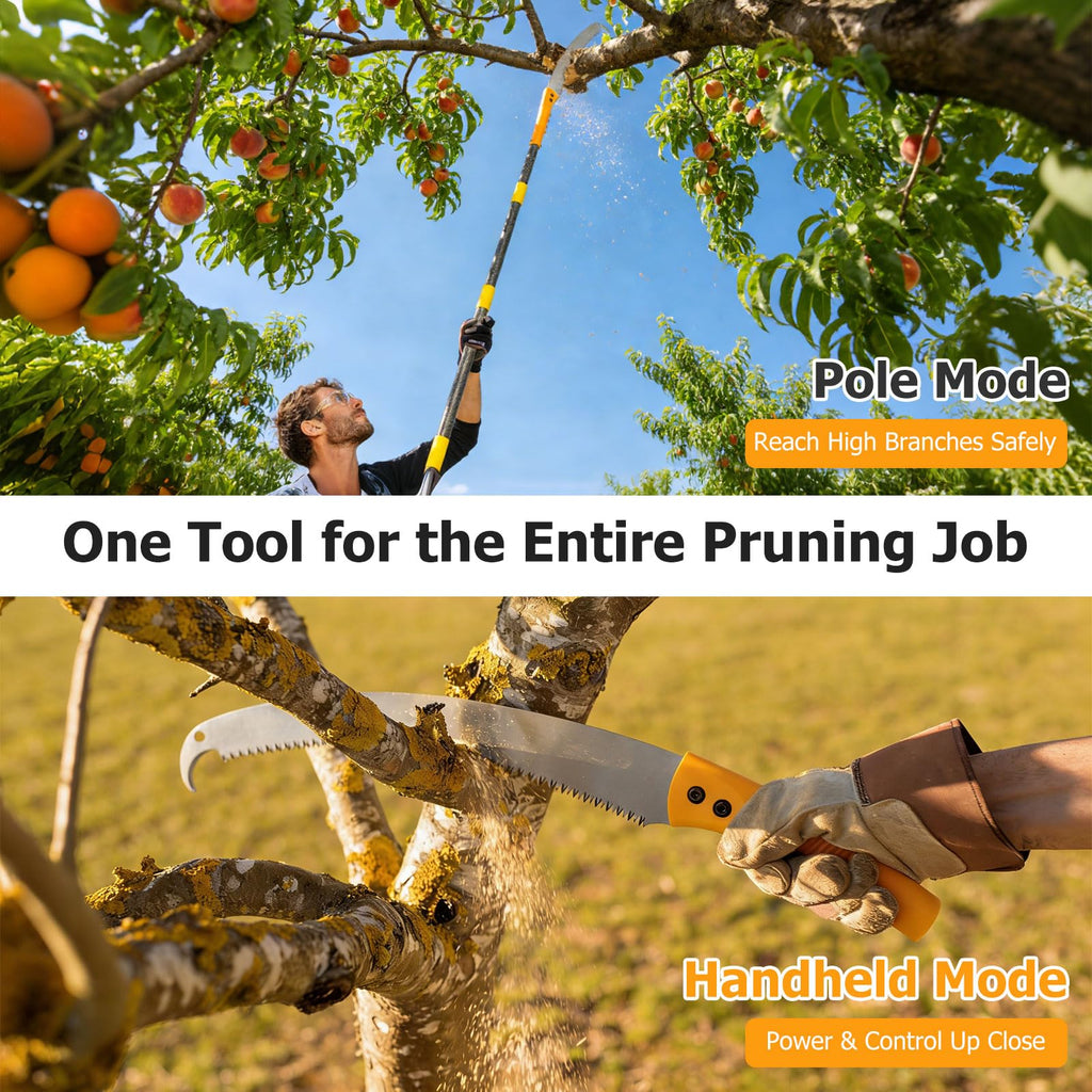 Pole Saw For Tree Trimming,2-In-1 Manual Handheld Pole Pruning Saw, 10.8 FT Long Tree Trimmer With 15.7" Triple-Ground Sharp Blade Cutter For Branches,Orchard, Palm Trees, Shrubs,Limbs