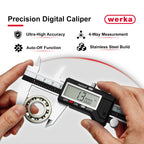 werka Digital Caliper, Calipers Measuring Tool, Auto-Off Micrometer Caliper with 0.001”High-Accuracy,Inch/Fraction/Millimeter Conversions Button,4 Measuring Ways, Stainless Steel (8 Inch)