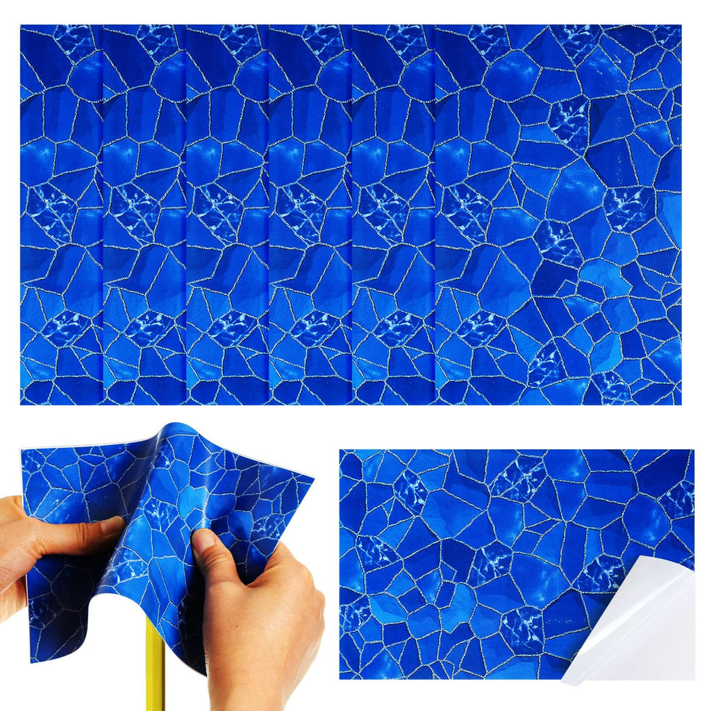 Yexiya 6 Pcs PVC Pool Repair Patches 8.45x5.51 Inch - Heavy-Duty Vinyl Adhesive Patch Kit for Above Ground Pools, Air Mattress, Inflatable Boats, Tents(Marble,Sapphire)