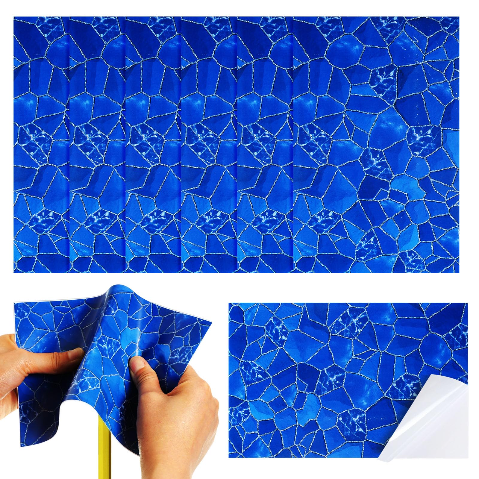 Yexiya 6 Pcs PVC Pool Repair Patches 8.45x5.51 Inch - Heavy-Duty Vinyl Adhesive Patch Kit for Above Ground Pools, Air Mattress, Inflatable Boats, Tents(Marble,Sapphire)