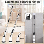 Electric Spin Scrubber Shower Cleaner Brush Cordless Power Cleaning 8 Brush Heads Extendable Handle 3 Adjustable 2 Speeds IPX7 Waterproof for Bathroom Kitchen