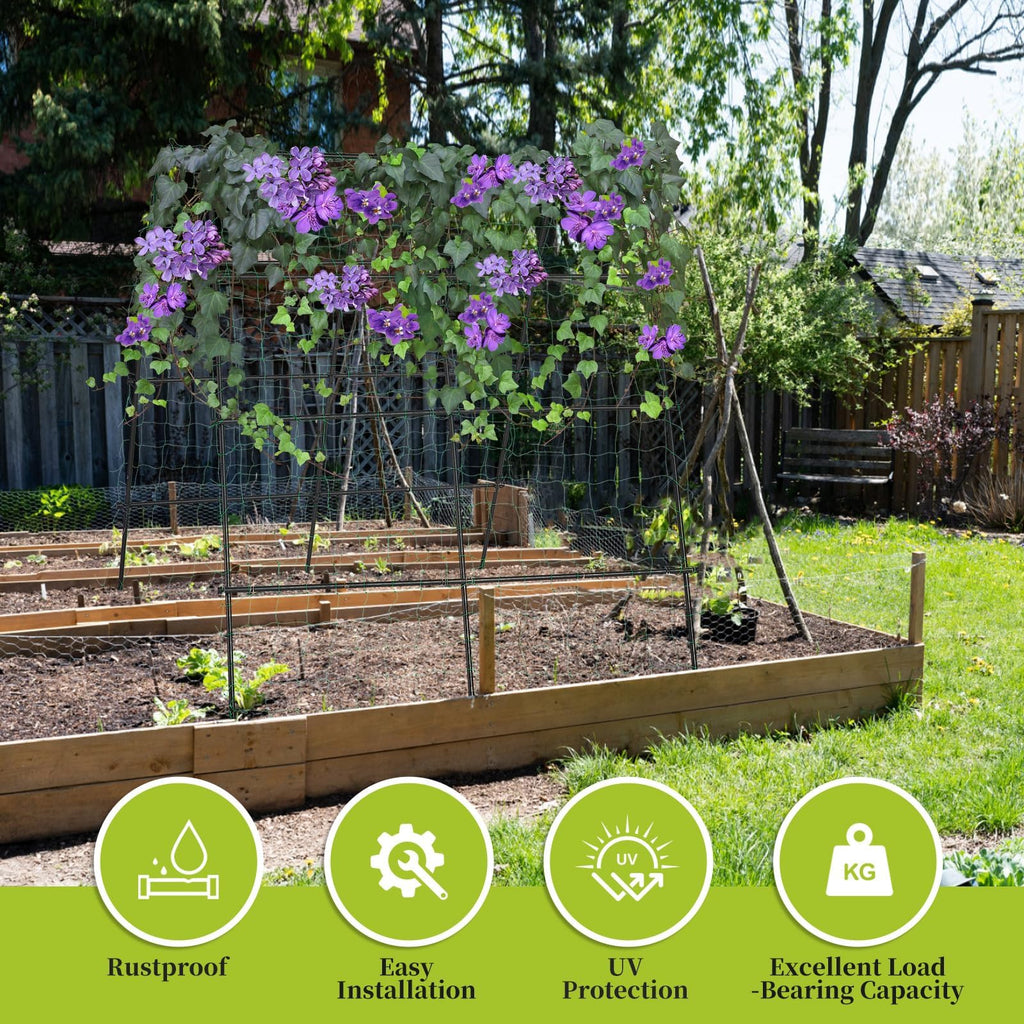 IDEA FAMILY Cucumber Trellis for Raised Bed 67" x 67" U-Frame Garden Arch Tunnel with Netting Vegetable Fruit Flower Lightweight Metal Plant Support for Climbing Plants Outdoor,Black