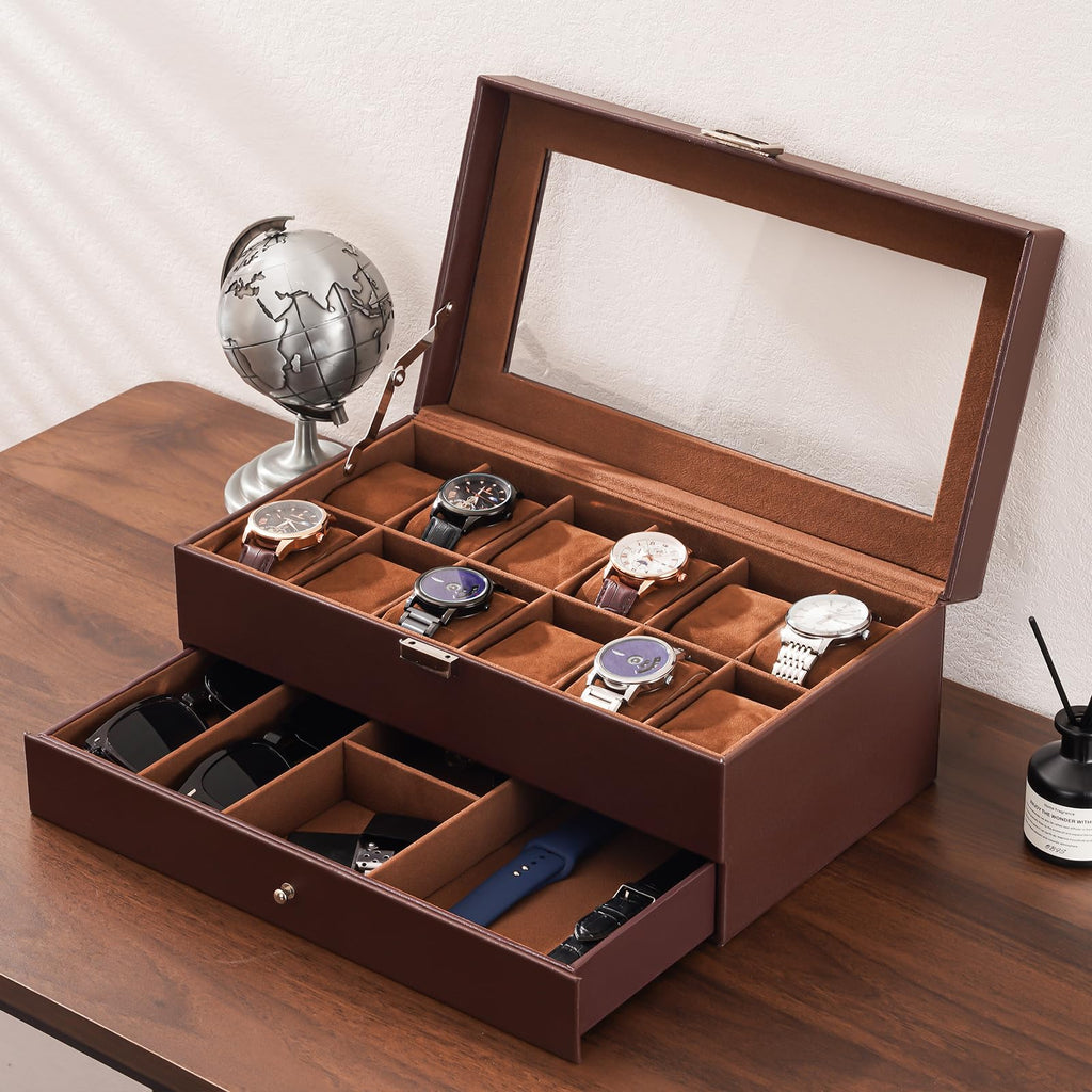 ProCase Watch Box, 12 Slot Watch Case for Men with Drawer, Espresso