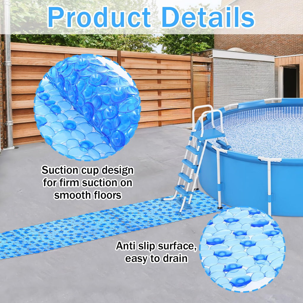 3 Pcs Ground Pool Drainage Walkway Mats, 15.7x27.6 Inch Non-Slip Pebble Stone Pool Surround Mats, Interlocking Drainage Deck Tiles for Above Ground Pool, Patio, Lawn Protection