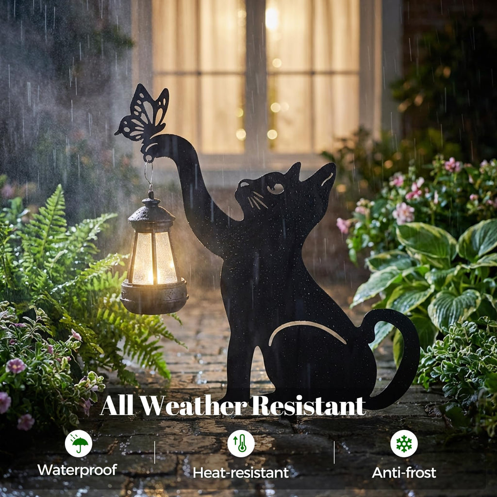CabyGift Black Cat Solar Lights Outdoor, 2 Pack Cat Garden Decor