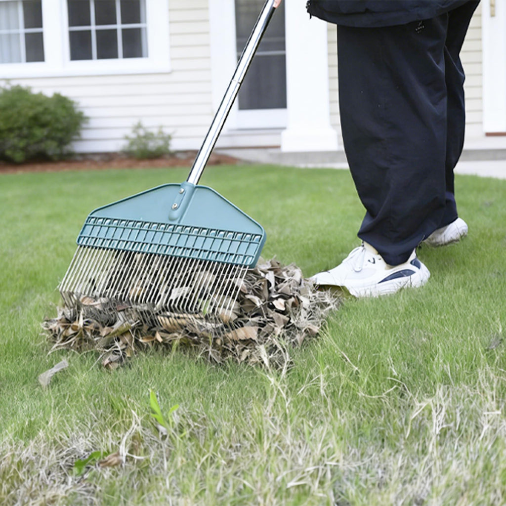 YEELOR Thatch Rake, 66" Adjustable Handle, 17" Wide Dethatcher Rake for Garden, Patio & Lawn, Cleans Dead Grass, Thatch, Pine Needles & Acorns (Right-Angle Hook)