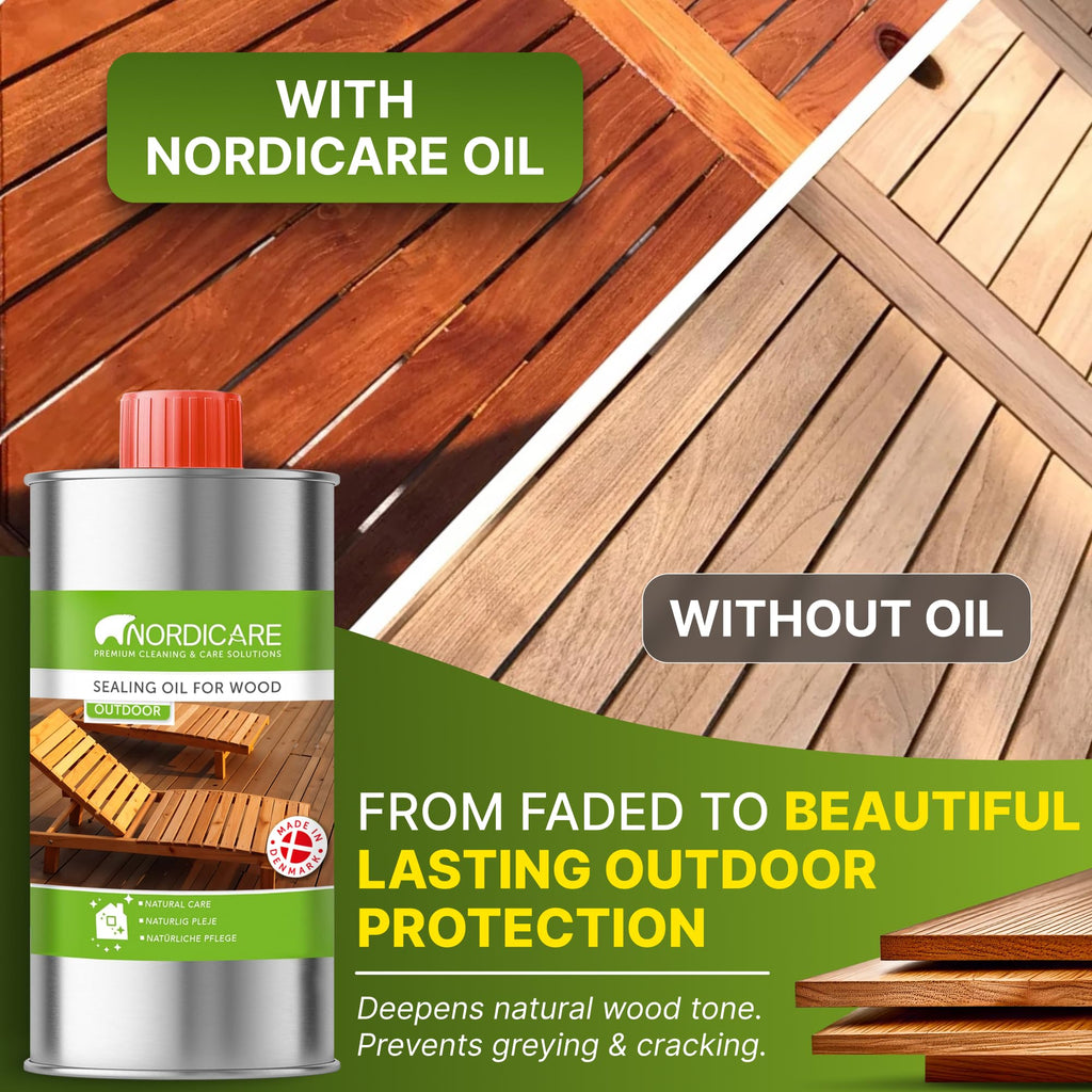 Nordicare Teak Oil for Outdoor Furniture, 16.9 Oz – Outdoor Wood Oil & Sealer for Teak, Acacia, Oak & More, Helps Restore Weathered Wood and Protect Against Drying, Easy to Apply