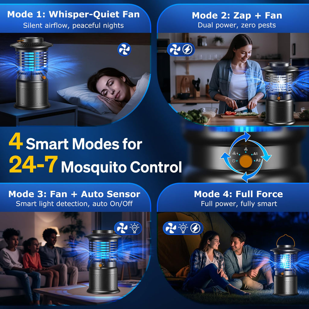 Sayneep Cordless Bug Zapper Outdoor, Rechargeable Mosquito Zapper with 10,000mAh Battery & Dual Zap + Suction Trap | Quiet, Waterproof Electric Fly Zapper for Patio, Bedroom, Kitchen