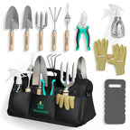 Bloomix 12Pcs Gardening Tools Set - Heavy Duty Garden Tools Set with Tool Bag, Kneeling Pad, Apron & More Garden Accessories - Stainless Steel Plant Care Kit Supplies, Gardening Gifts for Women Men