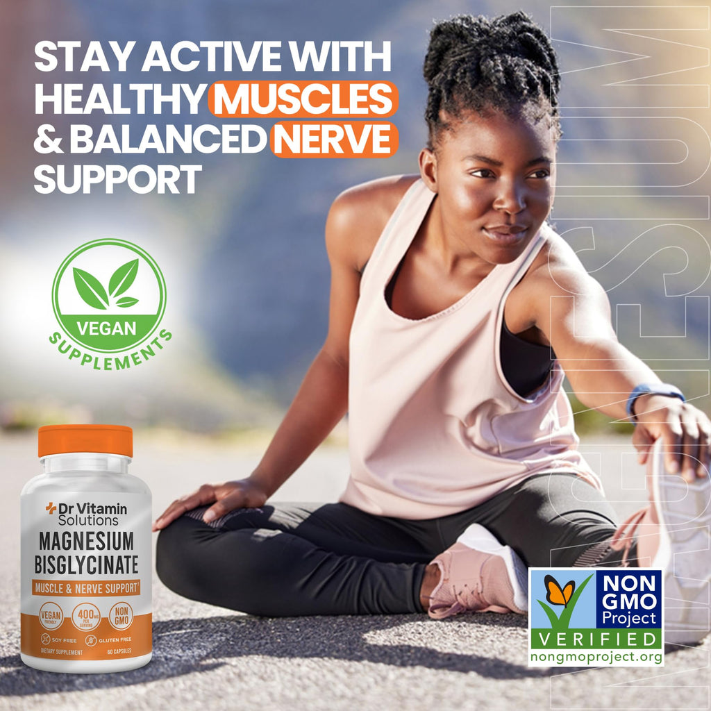 Magnesium Glycinate 400mg (Buffered Magnesium Bisglycinate Chelate) | Albion® Chelated Magnesium for Muscle & Nerve Support + Calm | High Absorption, Gentle on Stomach (1 Bottle, 60 Capsules)