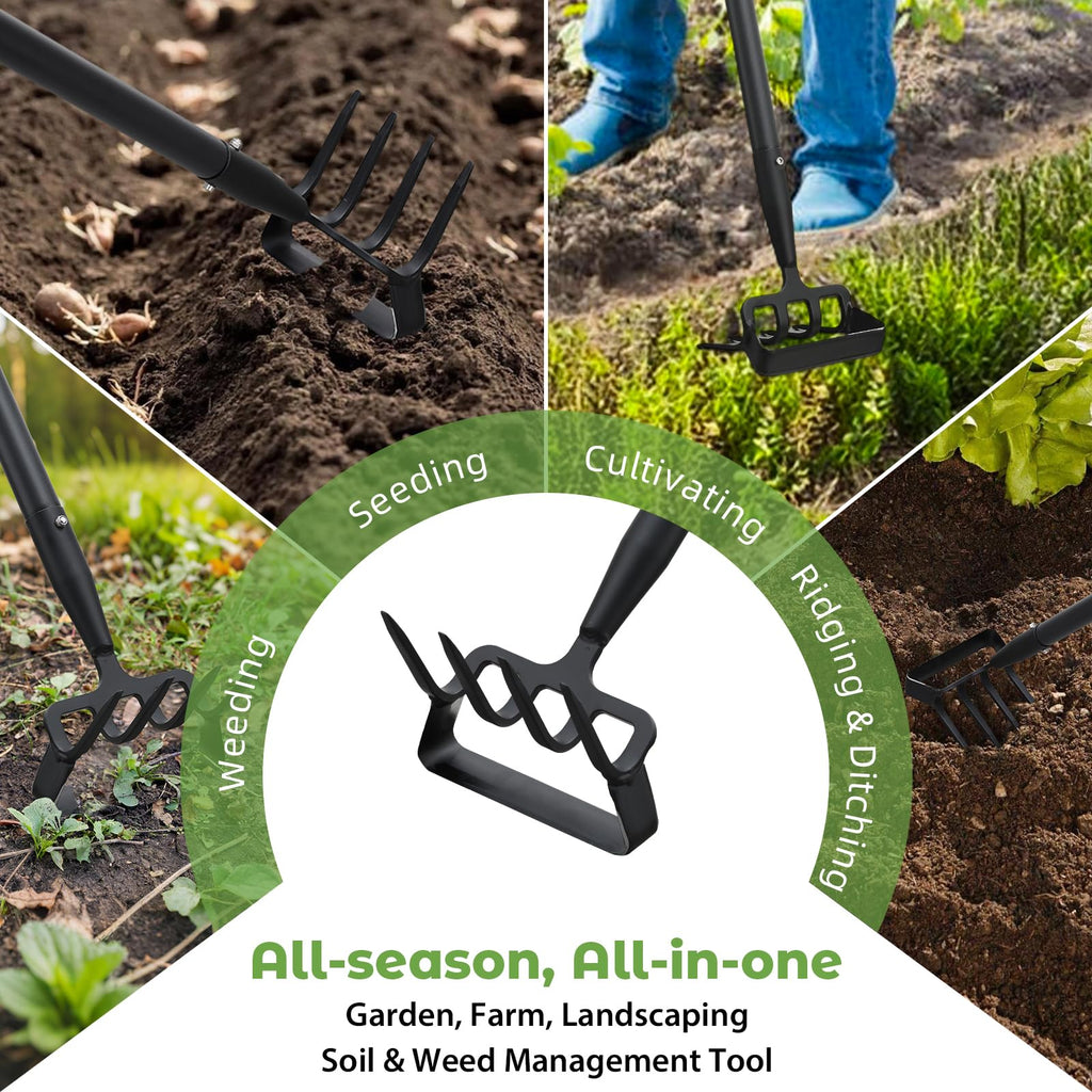 Garden Hoe,2 in 1 Heavy Duty Stirrup Hoe and Cultivator Gardening Tool Set with 62 inch Long Handle,Lightweight Hoes Weeding Rake for Fast Weeds Grass Removal,Cultivating, Loosen Soil, Sharp Edge
