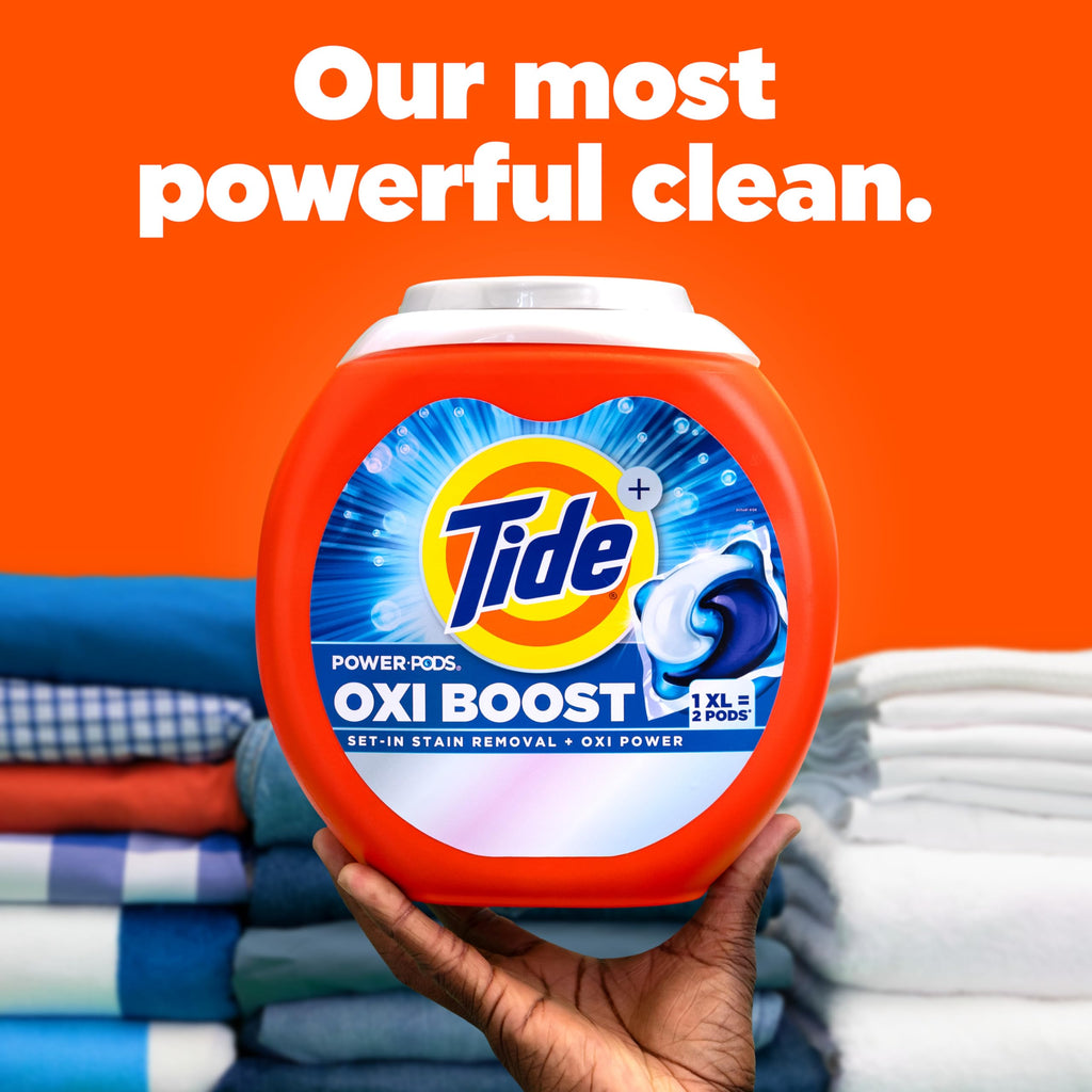 Tide Oxi Boost Power PODS Laundry Detergent Pacs, 45 Count, Set-In Stain Removal + Oxi Power, laundry soap detergent pacs