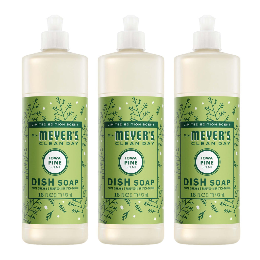 MRS. MEYER'S CLEAN DAY Liquid Dish Soap, Iowa Pine Scent, 16 Fl Oz Bottle - 3 Pack
