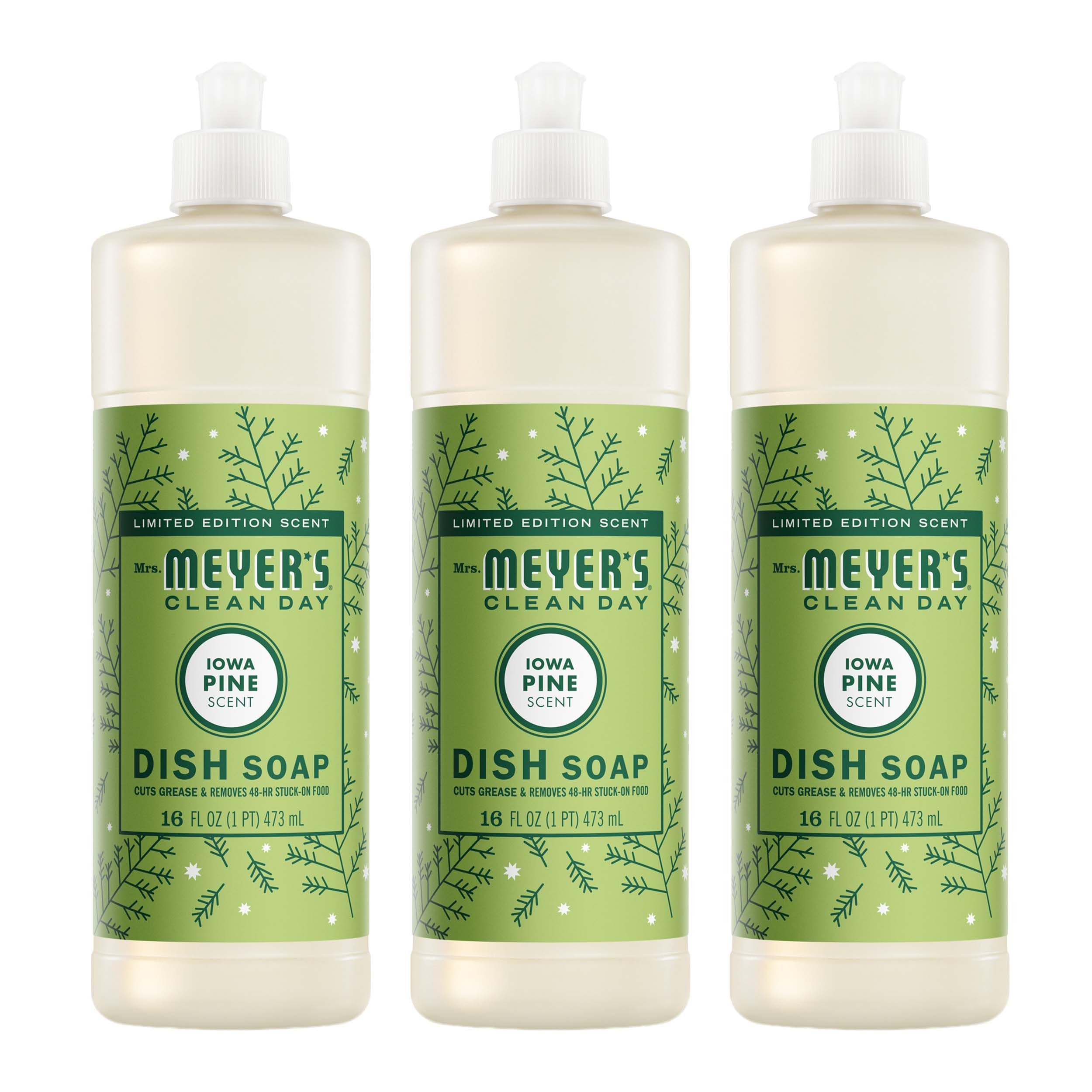 MRS. MEYER'S CLEAN DAY Liquid Dish Soap, Iowa Pine Scent, 16 Fl Oz Bottle - 3 Pack