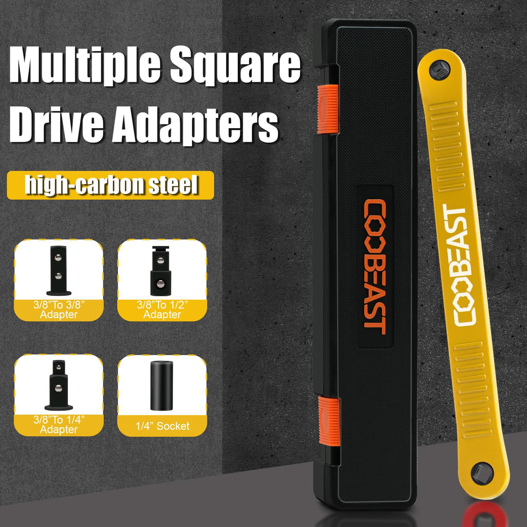 coobeast Offset Extension Wrench Impact Ready Socket Wrench Extender Tool with Versatile 1/4", 3/8", and 1/2" Square Drive Adapters, Universal Extensions Wrench for Small Place, Yellow