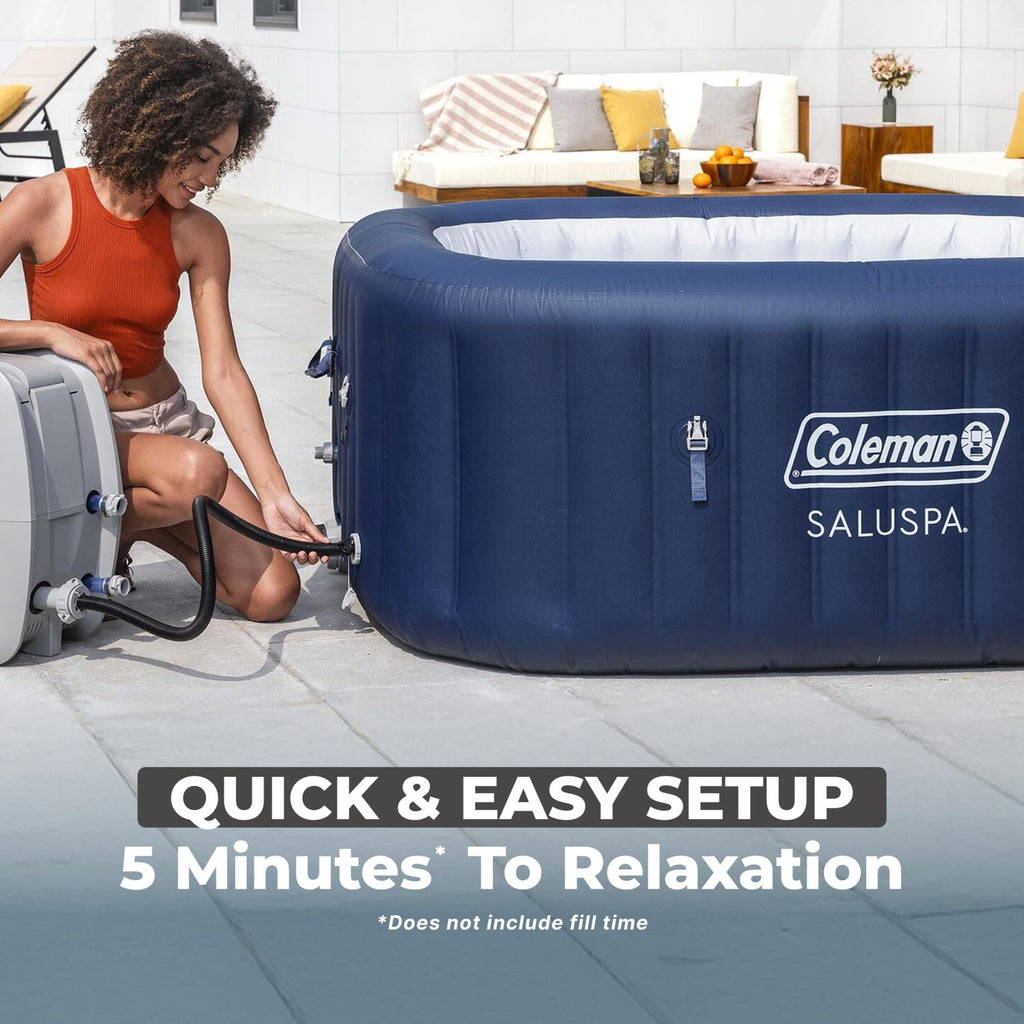 Coleman SaluSpa Atlantis AirJet Inflatable Hot Tub, 4 to 6 Person Square Portable Outdoor Spa with 140 Air Jets, App Control and EnergySense Insulated Cover, 71" x 28"