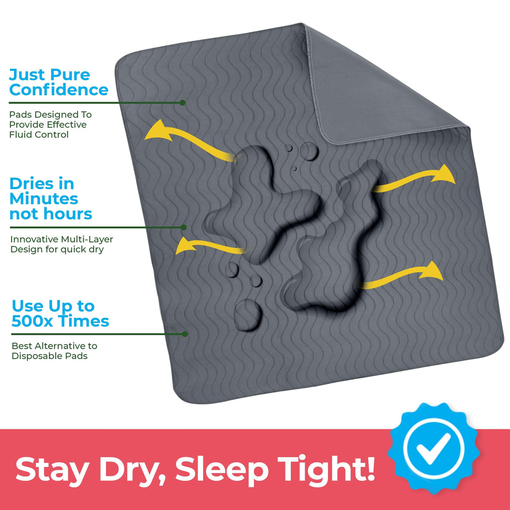 Utopia Bedding Washable Underpads 34" x 52" (Pack of 4), Waterproof Reusable Heavy Absorbency Incontinence Bed Pads for Adults, Kids, Elderly and Pets, Bedwetting Pads for Sofa and Couch (Grey)