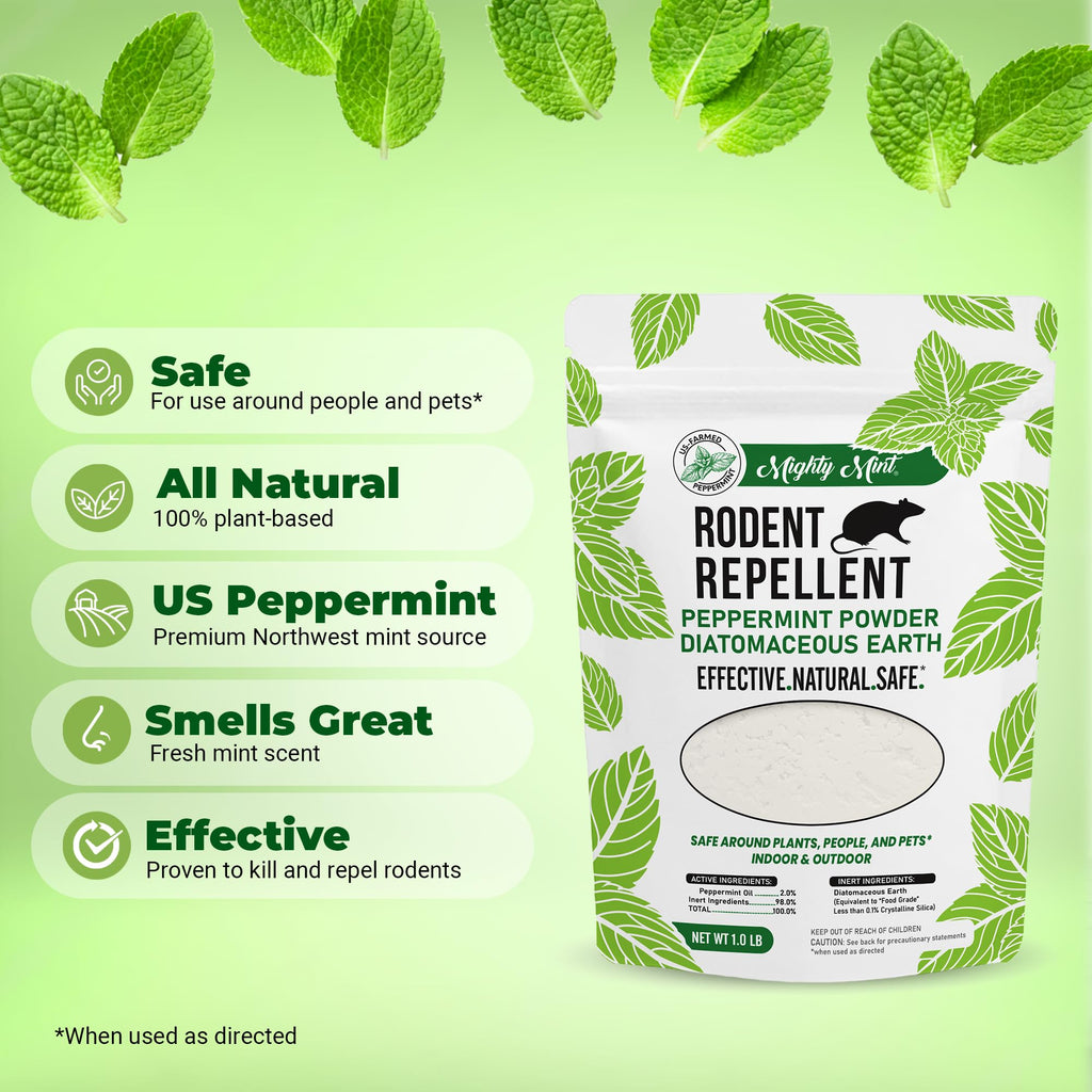 Mighty Mint Rodent Repellent Pest Control, Diatomaceous Earth Peppermint Pest Powder, 1 lb