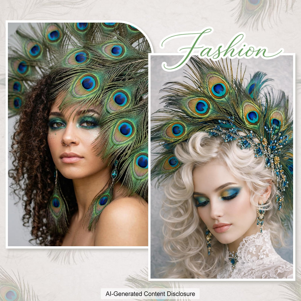 Piokio 50 Pcs Bulk Peacock Feathers, 10-12 inch