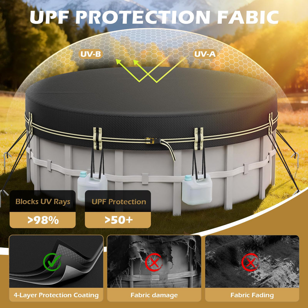 ZhenXingCheng 10 FT Round Pool Covers for Above Ground Pools, 500D Pool Solar Cover with Fast Tightening Ratchet, Stock Pool Tank Cover Ideal for Waterproof Dustproof Windproof