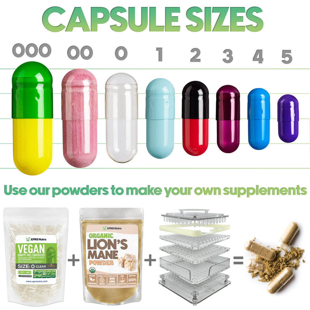 XPRS Nutra Size 2 Empty Capsules - 1000 Count Empty Gelatin Capsules - Pills DIY Capsule Filling - Pure Bovine Pill Gel Caps for Do-It-Yourself Supplements (Clear Red/White)
