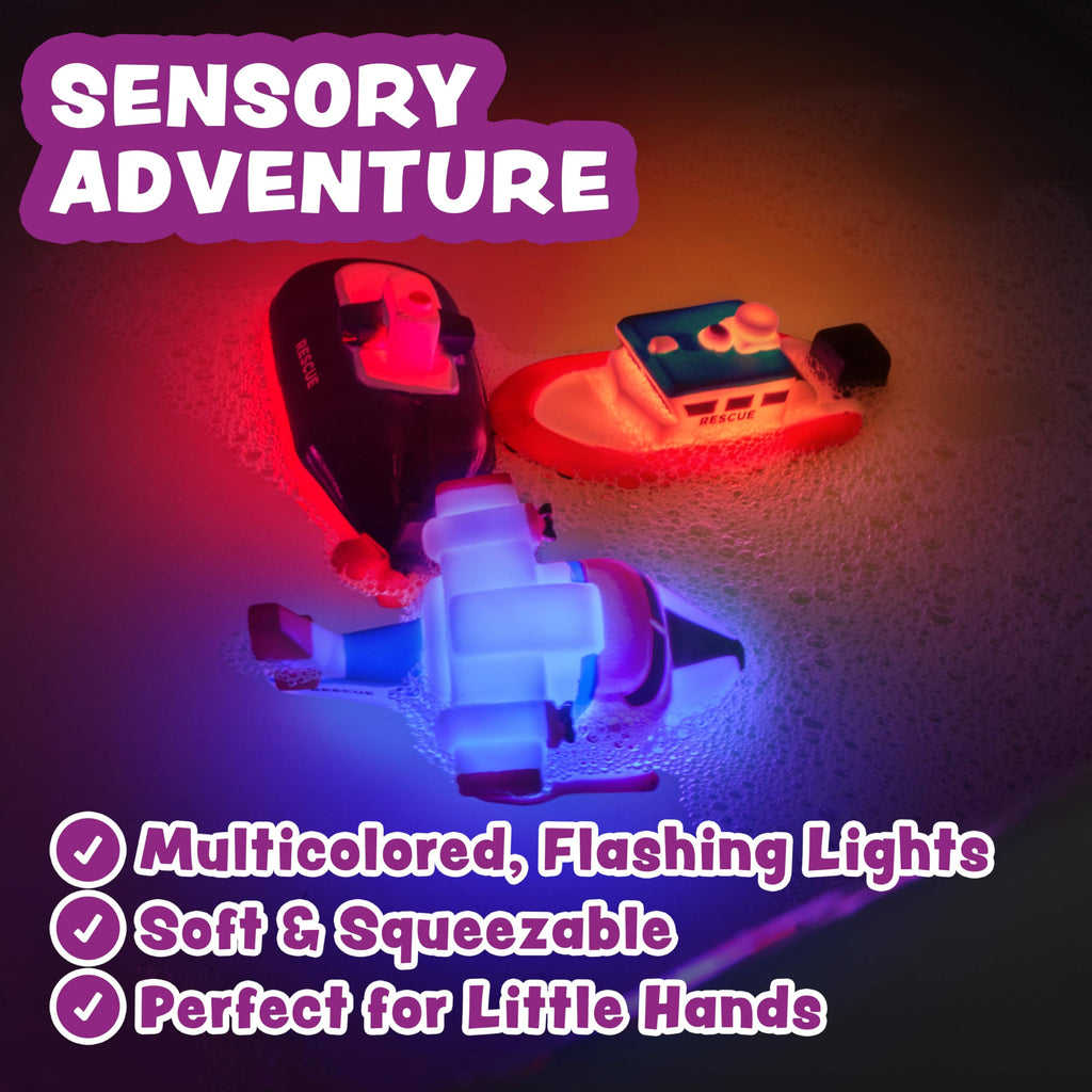 Tub Works® Ocean Rescue™ Vehicles Light Up Bath Toys, 6 Pack | Water-Activated Light Up Toys Flash & Change Color | Easy-Grip Baby & Toddler Bath Toys | Sensory Toys with Bath Lights for Kids Bath