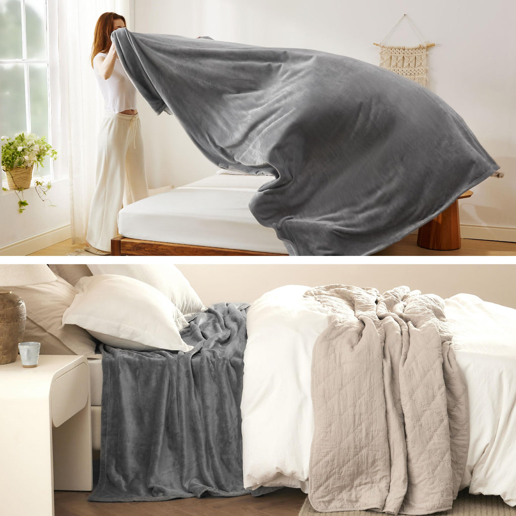 Bedsure GentleSoft Fleece Bed Blankets Queen Size Grey - Soft Cozy Warm Fall Throw Blanket Halloween Decorations Lightweight Anti-Static, Room Home Decor Gifts for Husband and Men, 90x90 inches