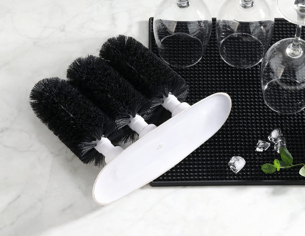 New Star Foodservice Triple Brush Bar Glass Washer with 3 Brushes and Suction Base, Non-Battery