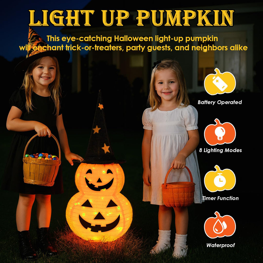 3FT Pumpkin Halloween Decorations Outdoor, 8 Modes Battery Operated Pumpkin Decorations, Collapsible Jack-o-Lantern Halloween Lights for Home, Party, Yard, Porch Thanksgiving Fall Decorations