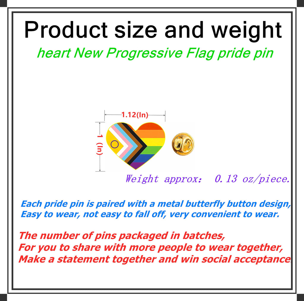 25/50/100/200 pieces heart new Progress Pride Pins LGBTQ Inclusive Progressive rainbow pride flag Lapel Pin for Clothes backpack hat Decoration Souvenir gift badge bulk (50)