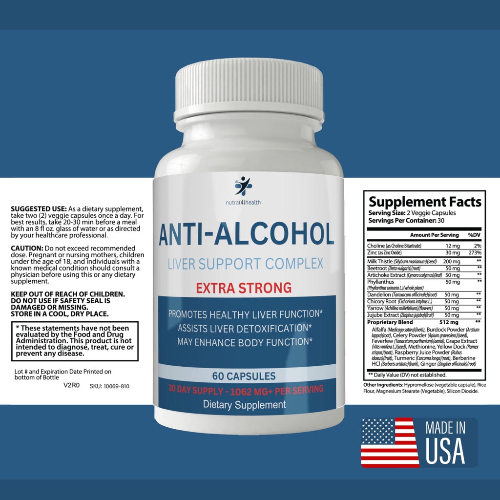 nutra4health Anti Alcohol Craving Supplement, Anti-Alcohol Complex, Anti Drink Support, 60 Capsules to Help Reduce Cravings